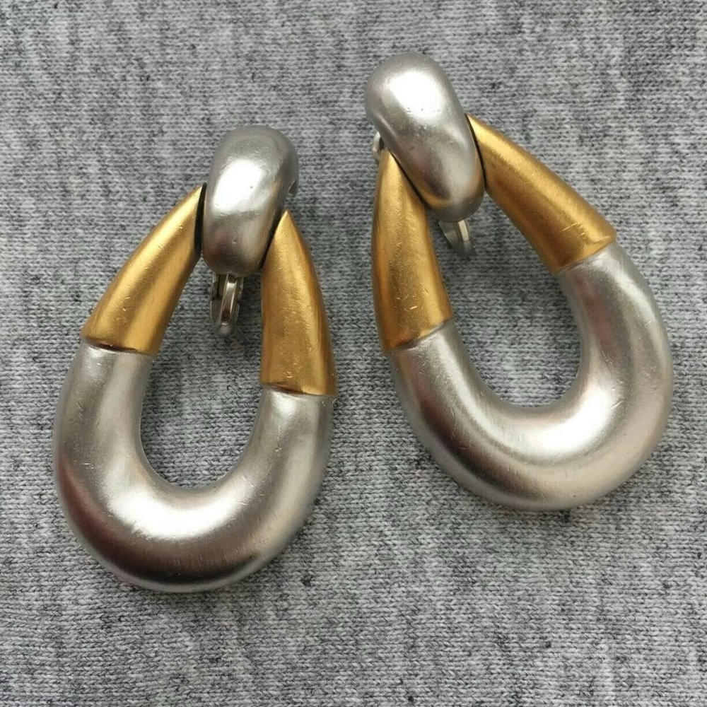 60s Crown trifari 2 tone Door Knocker HOOP Earring